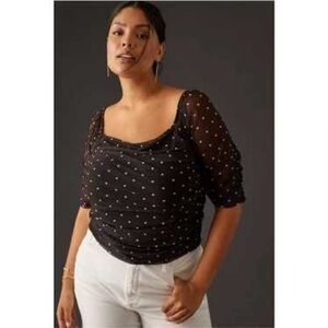 Anthropologie Black and White Polka Dot Mesh Blouse Women’s 1X Classic Mod Style